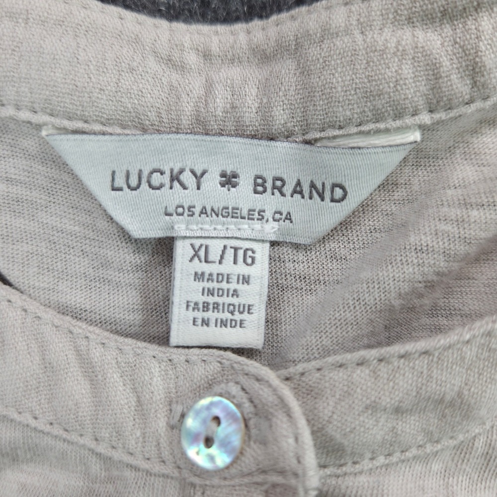 Lucky Brand Henley Shirt Womens XL Beige Cotton Blend Boho Cuffed Sleeve Casual